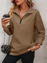 Load image into Gallery viewer, Zip-Up Dropped Shoulder Sweatshirt