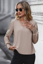 Load image into Gallery viewer, Pleated Lantern Sleeve V-Neck Blouse