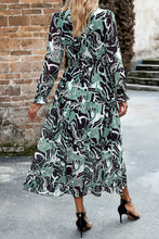Load image into Gallery viewer, Printed Surplice Neck Flounce Sleeve Midi Dress