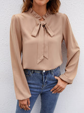 Load image into Gallery viewer, Tie Neck Puff Sleeve Blouse