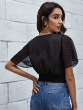 Load image into Gallery viewer, Swiss Dot Surplice Neck Cropped Top