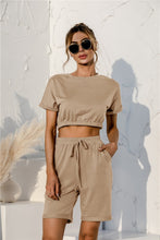 Load image into Gallery viewer, Short Sleeve Cropped Top and Drawstring Shorts Lounge Set