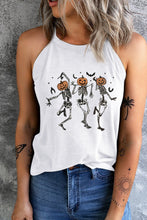 Load image into Gallery viewer, Round Neck Dancing Pumpkin Head Skeleton Graphic Tank