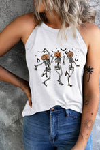 Load image into Gallery viewer, Round Neck Dancing Pumpkin Head Skeleton Graphic Tank