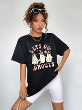 Load image into Gallery viewer, Round Neck Short Sleeve LET&#39;S GO GHOULS Graphic T-Shirt