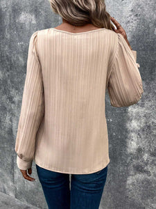 Buttoned Ribbed Puff Sleeve Top