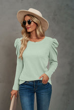 Load image into Gallery viewer, Waffle-Knit Puff Sleeve Round Neck Top