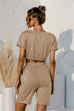 Load image into Gallery viewer, Short Sleeve Cropped Top and Drawstring Shorts Lounge Set