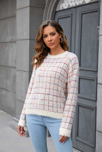 Load image into Gallery viewer, Plaid Round Neck Long Sleeve Pullover Sweater