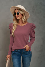 Load image into Gallery viewer, Waffle-Knit Puff Sleeve Round Neck Top