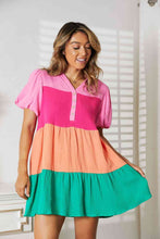 Load image into Gallery viewer, Double Take Color Block Buttoned Puff Sleeve Dress