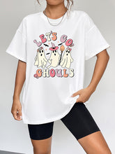 Load image into Gallery viewer, Round Neck Short Sleeve LET&#39;S GO GHOULS Graphic T-Shirt